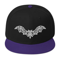 White Gothic Vine Wrought Iron Bat Embroidered Flat Bill Cap embroidered snapback hat, product image 6