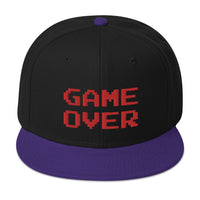 Red Game Over 8 Bit 80's Retro Gaming Embroidered Flat Bill Cap embroidered snapback hat, product image 6