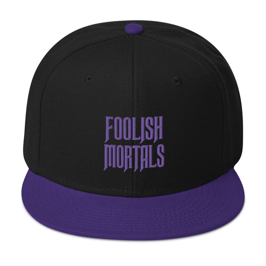 Purple Foolish Mortals Haunted Mansion Embroidered Flat Bill Cap embroidered snapback hat, product image 1
