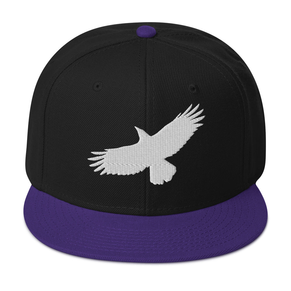 Flying Raven Black Bird Embroidered Flat Bill Cap Snapback Hat