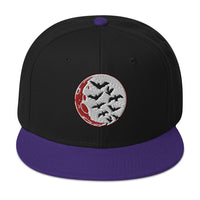 Flying Bats over a Blood Moon Embroidered Flat Bill Cap embroidered snapback hat, product image 6