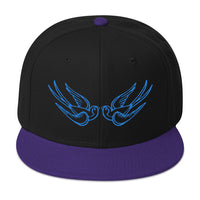 Blue Falling Sparrows Tattoo Style Bird Embroidered Flat Bill Cap embroidered snapback hat, product image 5