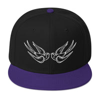 White Falling Sparrows Tattoo Style Bird Embroidered Flat Bill Cap embroidered snapback hat, product image 6