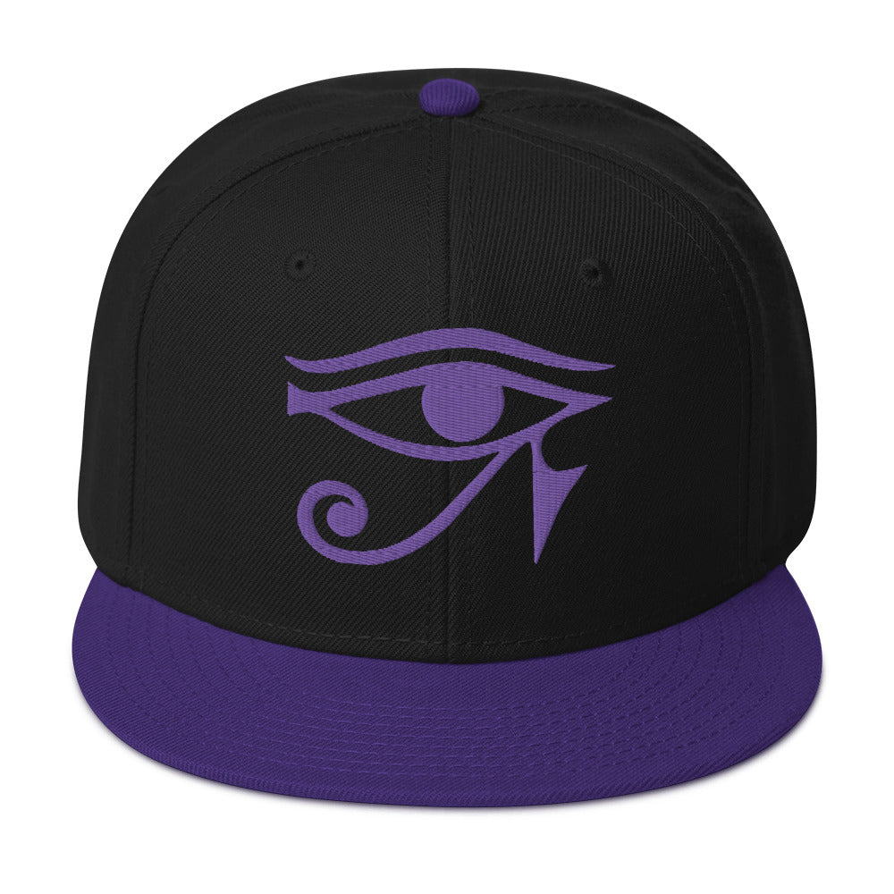 Purple Eye of Ra Egyptian Goddess Embroidered Flat Bill Cap Snapback Hat