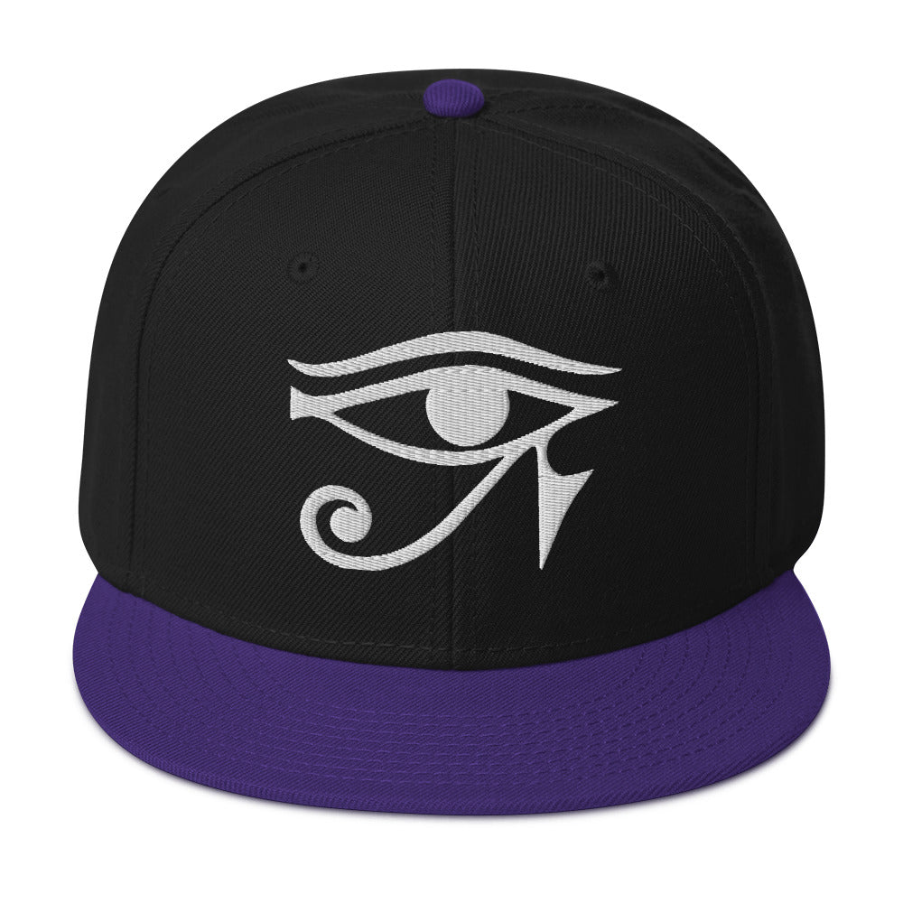 White Eye of Ra Egyptian Goddess Embroidered Flat Bill Cap Snapback Hat