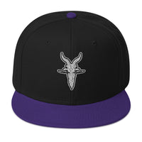 Evil Goat Head Baphomet Embroidered Flat Bill Cap embroidered snapback hat, product image 6