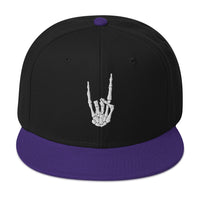 White Bone Hand Devil Horns Metal Sign Embroidered Flat Bill Cap embroidered snapback hat, product image 5