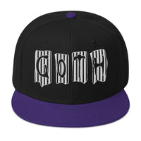 Black and White Vertical Stripe Goth Embroidered Flat Bill Cap embroidered snapback hat, product image 6