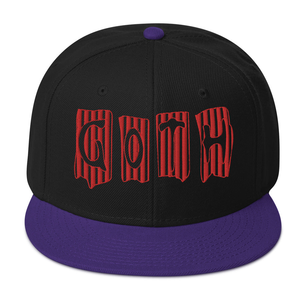 Black and Red Vertical Stripe Goth Embroidered Flat Bill Cap Snapback Hat