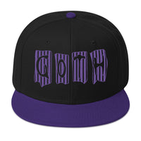 Black and Purple Vertical Stripe Goth Embroidered Flat Bill Cap embroidered snapback hat, product image 1