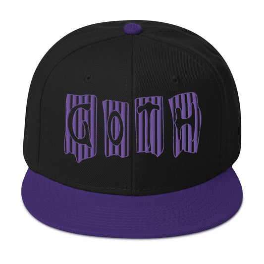 Black and Purple Vertical Stripe Goth Embroidered Flat Bill Cap embroidered snapback hat, product image 1