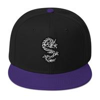 White Ancient Chinese Dragon Embroidered Flat Bill Cap embroidered snapback hat, product image 6