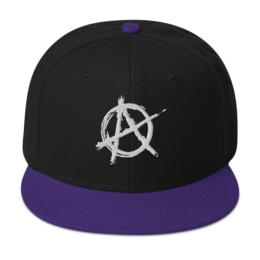 White Anarchy Sign Punk Rock Chaos Embroidered Flat Bill Cap Snapback Hat