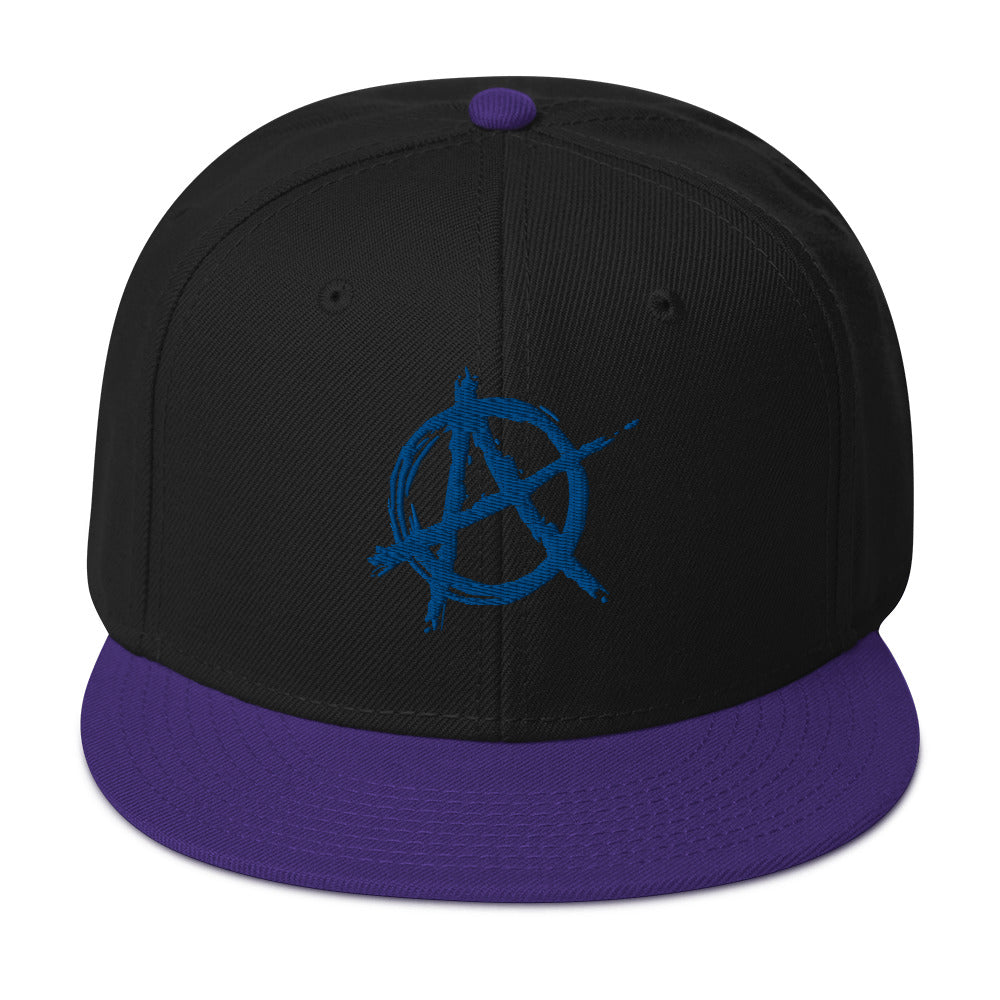 Blue Anarchy Sign Punk Rock Chaos Embroidered Flat Bill Cap Snapback Hat