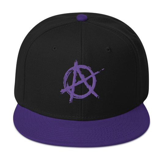 Purple Anarchy Sign Punk Rock Chaos Embroidered Flat Bill Cap embroidered snapback hat, product image 1