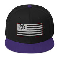 American Satanist Inverted Pentagram U.S. Flag Embroidered Flat Bill Cap embroidered snapback hat, product image 6