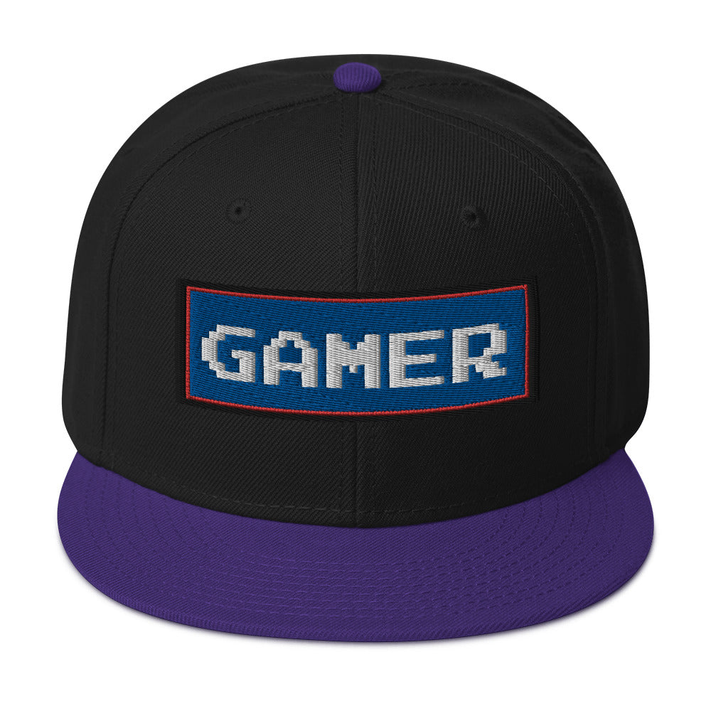 80's Retro Style 8 Bit Gamer Embroidered Flat Bill Cap Snapback Hat