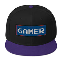 80's Retro Style 8 Bit Gamer Embroidered Flat Bill Cap embroidered snapback hat, product image 6