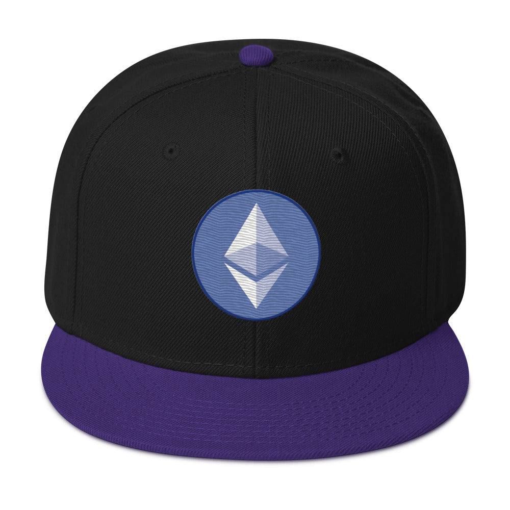 ETH Ethereum Round Logo Cryptocurrency Symbol Flat Bill Cap Snapback Hat