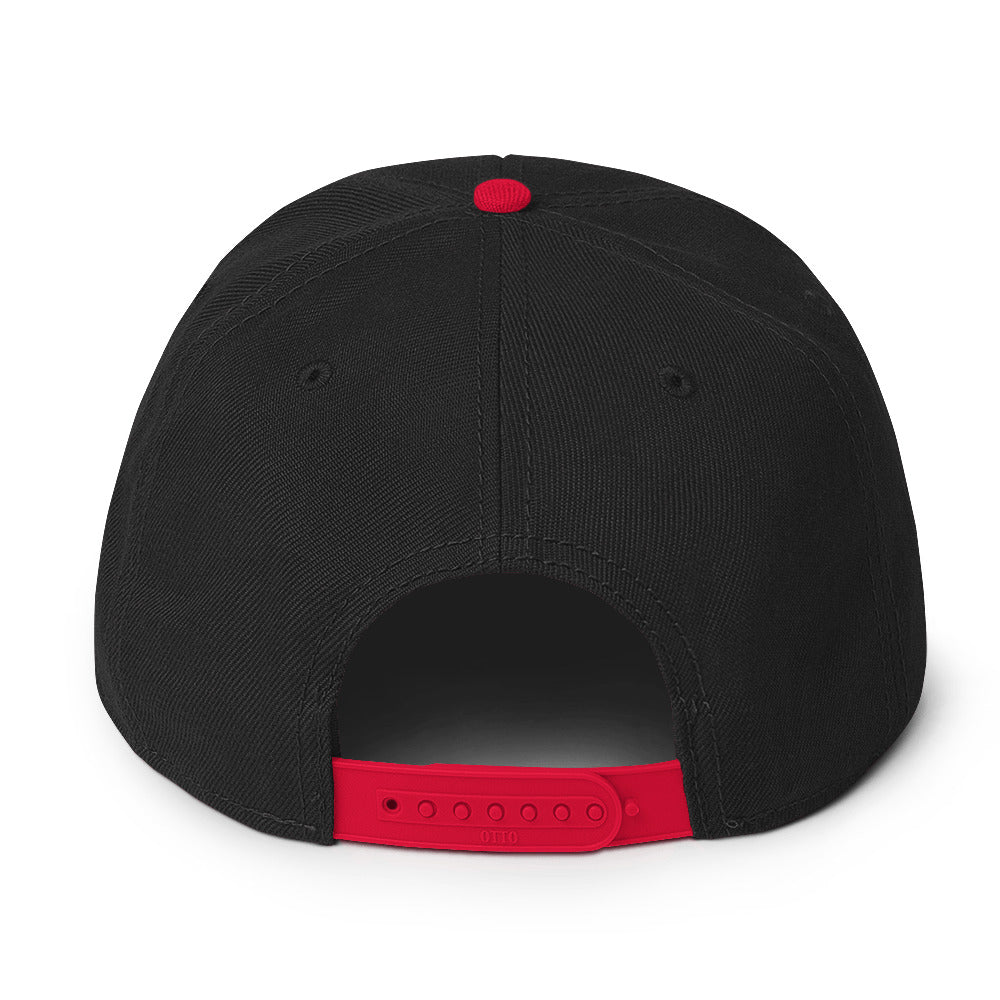 Red Toe Pincher Coffin with Cross Embroidered Flat Bill Cap Snapback Hat