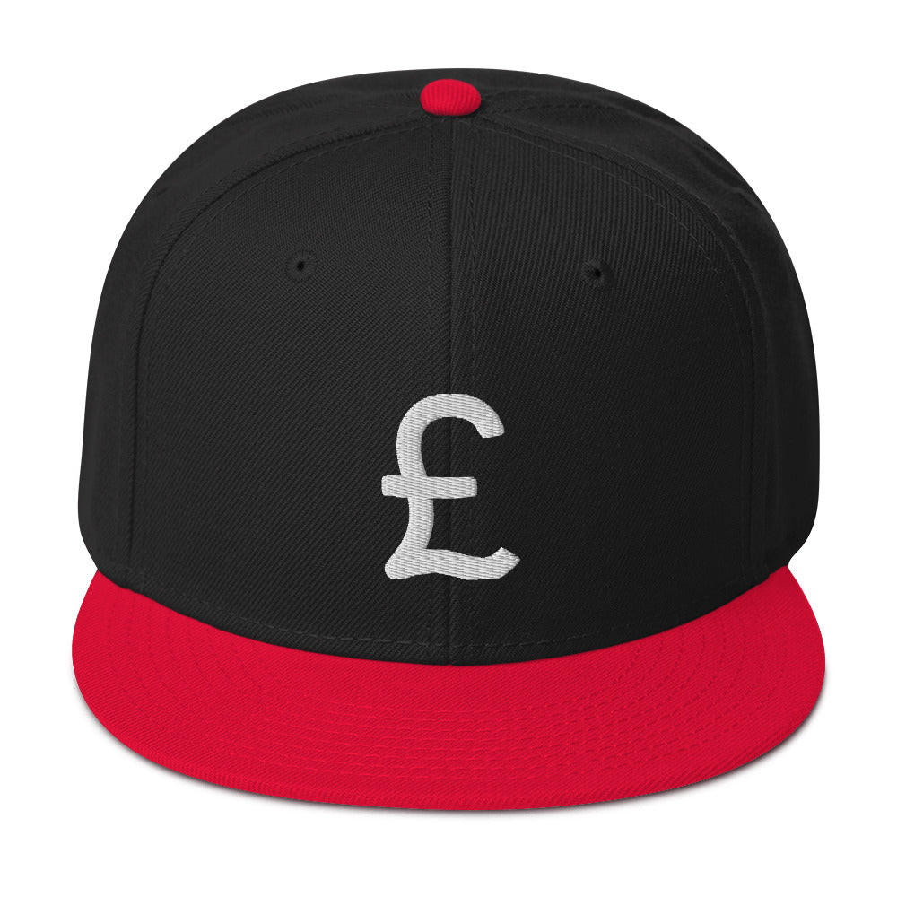 The British Pound Sterling Symbol Money Currency Embroidered Flat Bill Cap Snapback Hat