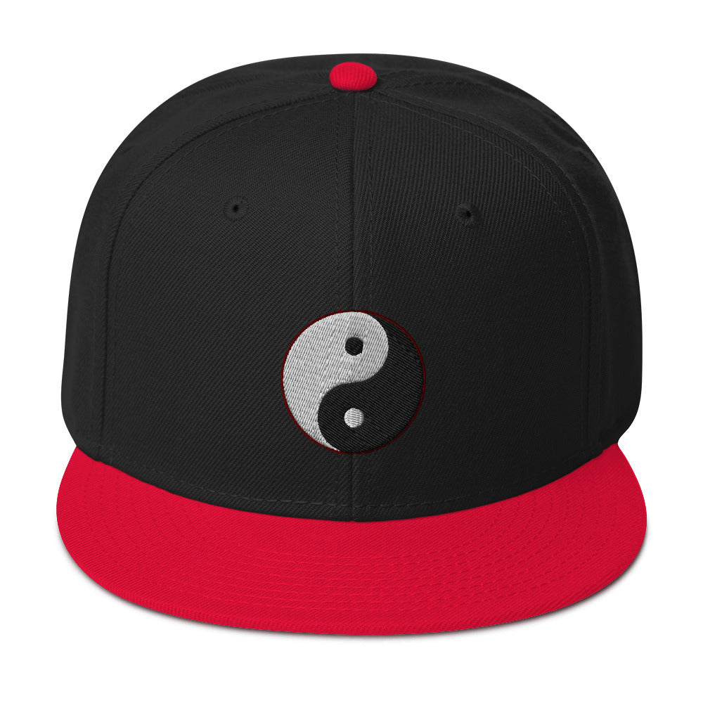 Yin and Yang Chinese Symbol Embroidered Flat Bill Cap Snapback Hat