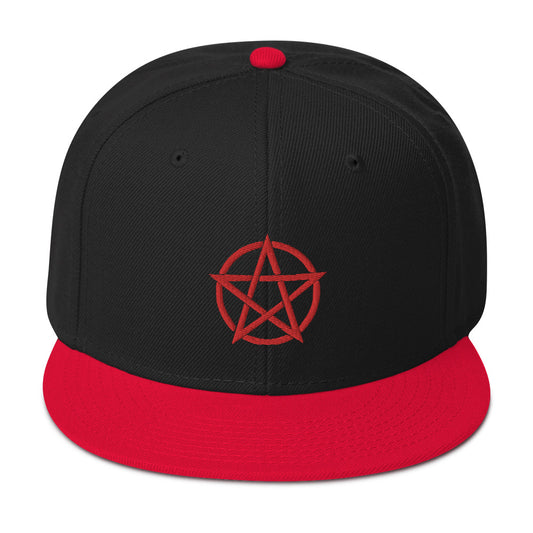 Red Witchcraft Woven Pentacle Pagan Embroidered Flat Bill Cap embroidered snapback hat, product image 1