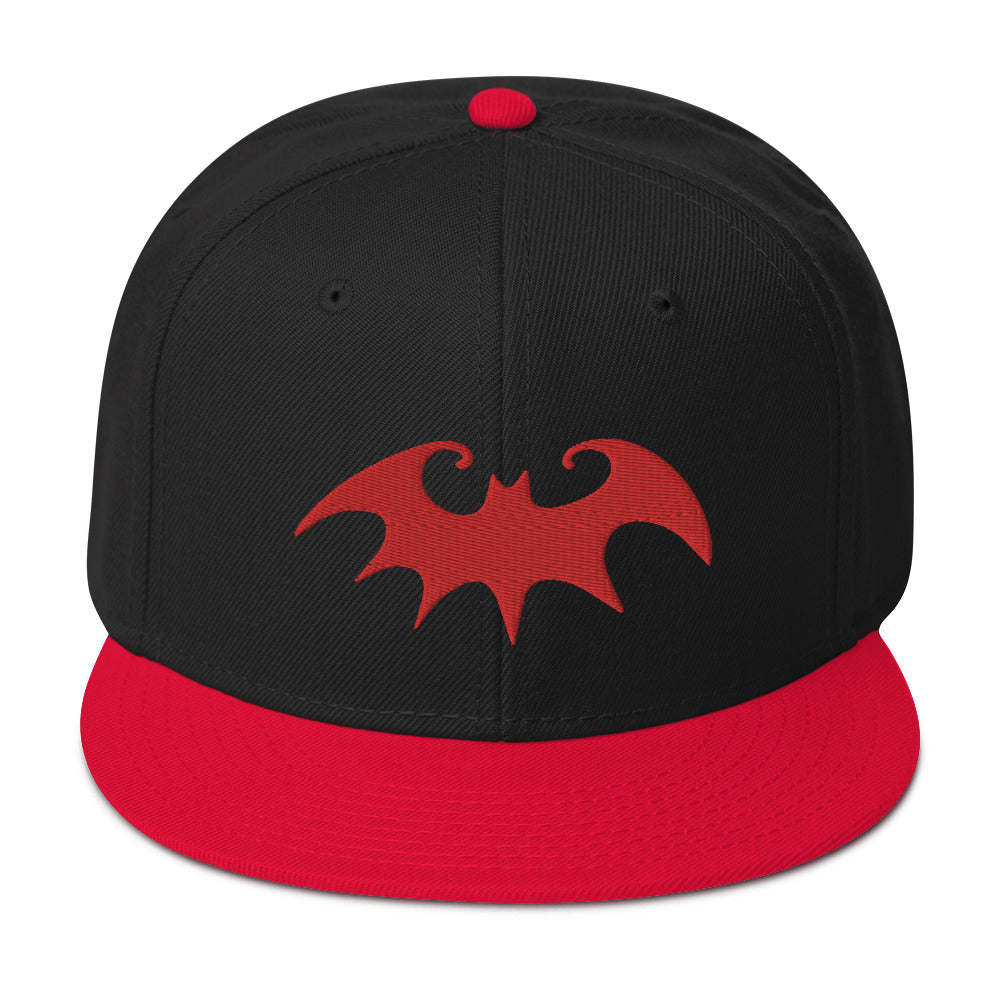 Whimsical Halloween Vampire Bat Embroidered Flat Bill Cap Snapback Hat
