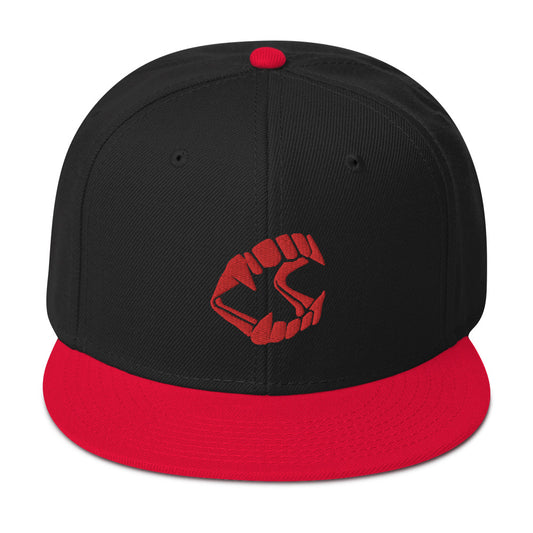Red Vampire Novelty Halloween Fangs Embroidered Flat Bill Cap embroidered snapback hat, product image 1