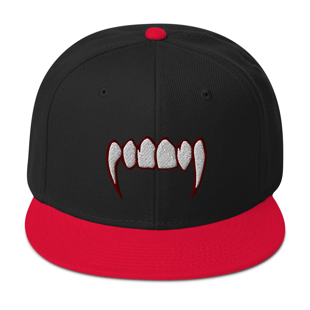 Bloody Dracula Vampire Fangs Embroidered Flat Bill Cap Snapback Hat