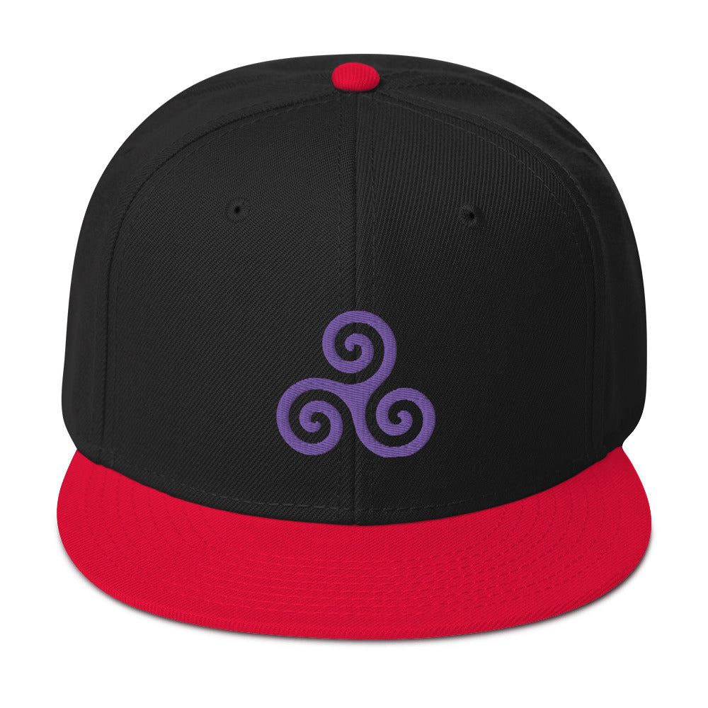 Purple Triskelion or Triskeles Spiral Embroidered Flat Bill Cap Snapback Hat