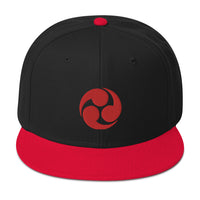 Red Tomoe Mitsudomoe Japanese Symbol Embroidered Flat Bill Cap embroidered snapback hat, product image 1
