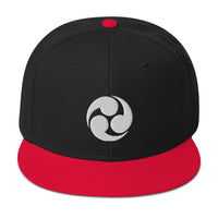 White Tomoe Mitsudomoe Japanese Symbol Embroidered Flat Bill Cap embroidered snapback hat, product image 8