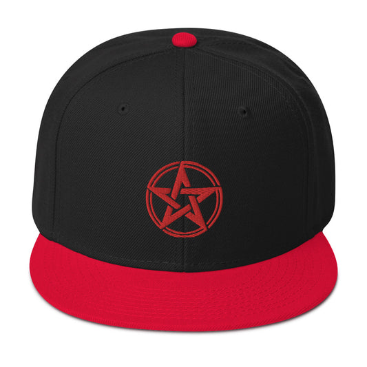 Red Witching Hour Woven Pentagram Embroidered Flat Bill Cap embroidered snapback hat, product image 1