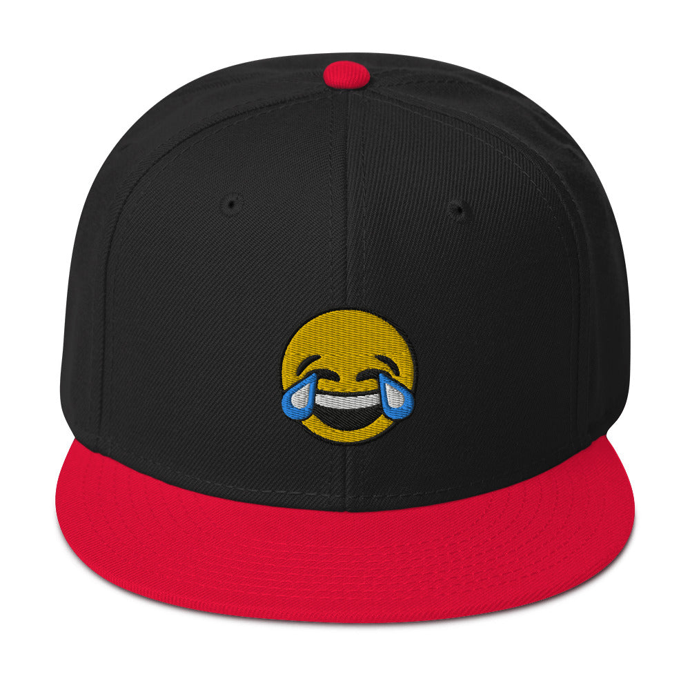 Tears of Joy Emoji Crying Emoticon Embroidered Flat Bill Cap Snapback Hat