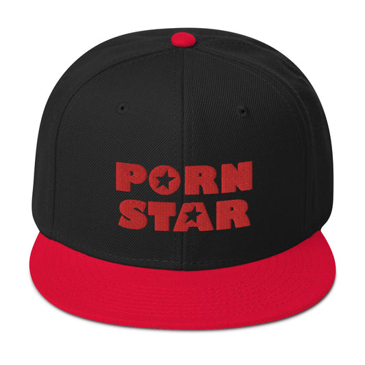 Red Porn Star Logo Embroidered Flat Bill Cap embroidered snapback hat, product image 1