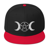 White Pagan Triple Moon Goddess Embroidered Flat Bill Cap embroidered snapback hat, product image 8