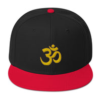 Yellow OM Sacred Spiritual Symbol Embroidered Flat Bill Cap embroidered snapback hat, product image 7