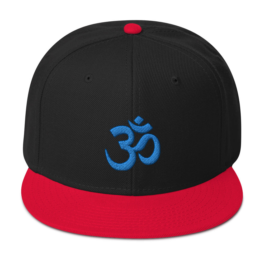 Blue OM Sacred Spiritual Symbol Embroidered Flat Bill Cap Snapback Hat