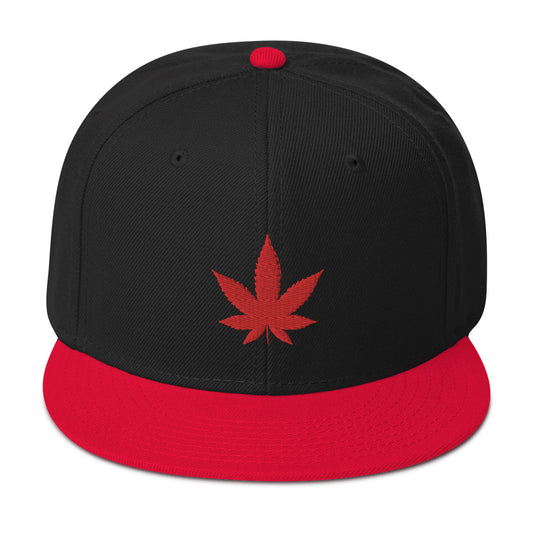 Red Marijuana Leaf Cannabis Plant Embroidered Flat Bill Cap embroidered snapback hat, product image 1