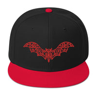 Red Gothic Vine Wrought Iron Bat Embroidered Flat Bill Cap embroidered snapback hat, product image 1