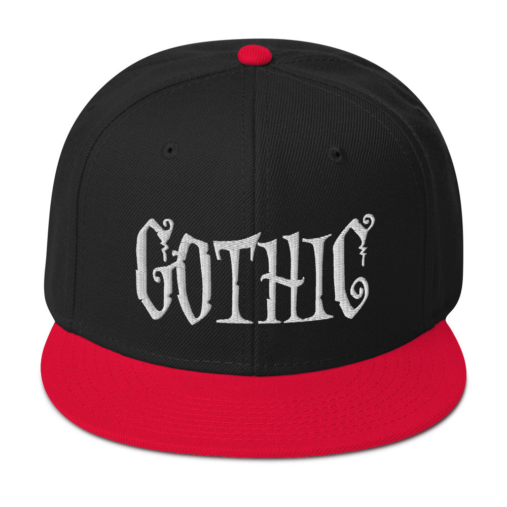 White Gothic Dramatic Style Embroidered Flat Bill Cap Snapback Hat