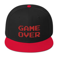 Red Game Over 8 Bit 80's Retro Gaming Embroidered Flat Bill Cap embroidered snapback hat, product image 1