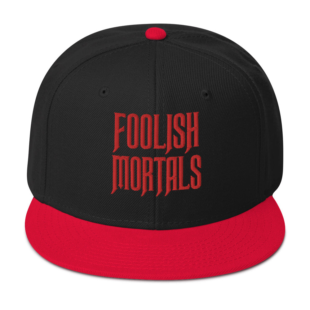 Red Foolish Mortals Haunted Mansion Embroidered Flat Bill Cap Snapback Hat