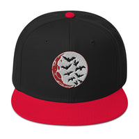 Flying Bats over a Blood Moon Embroidered Flat Bill Cap embroidered snapback hat, product image 8