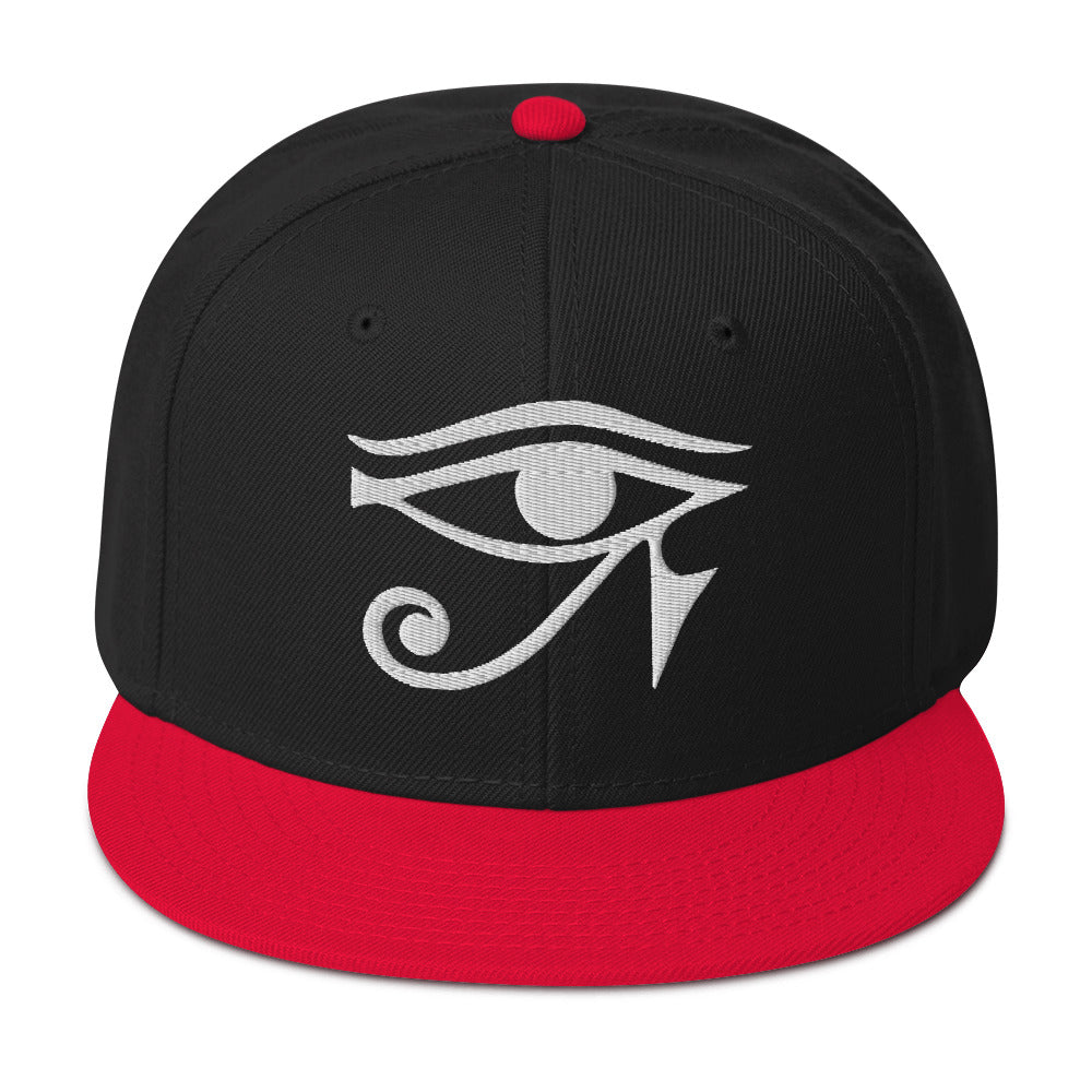 White Eye of Ra Egyptian Goddess Embroidered Flat Bill Cap Snapback Hat