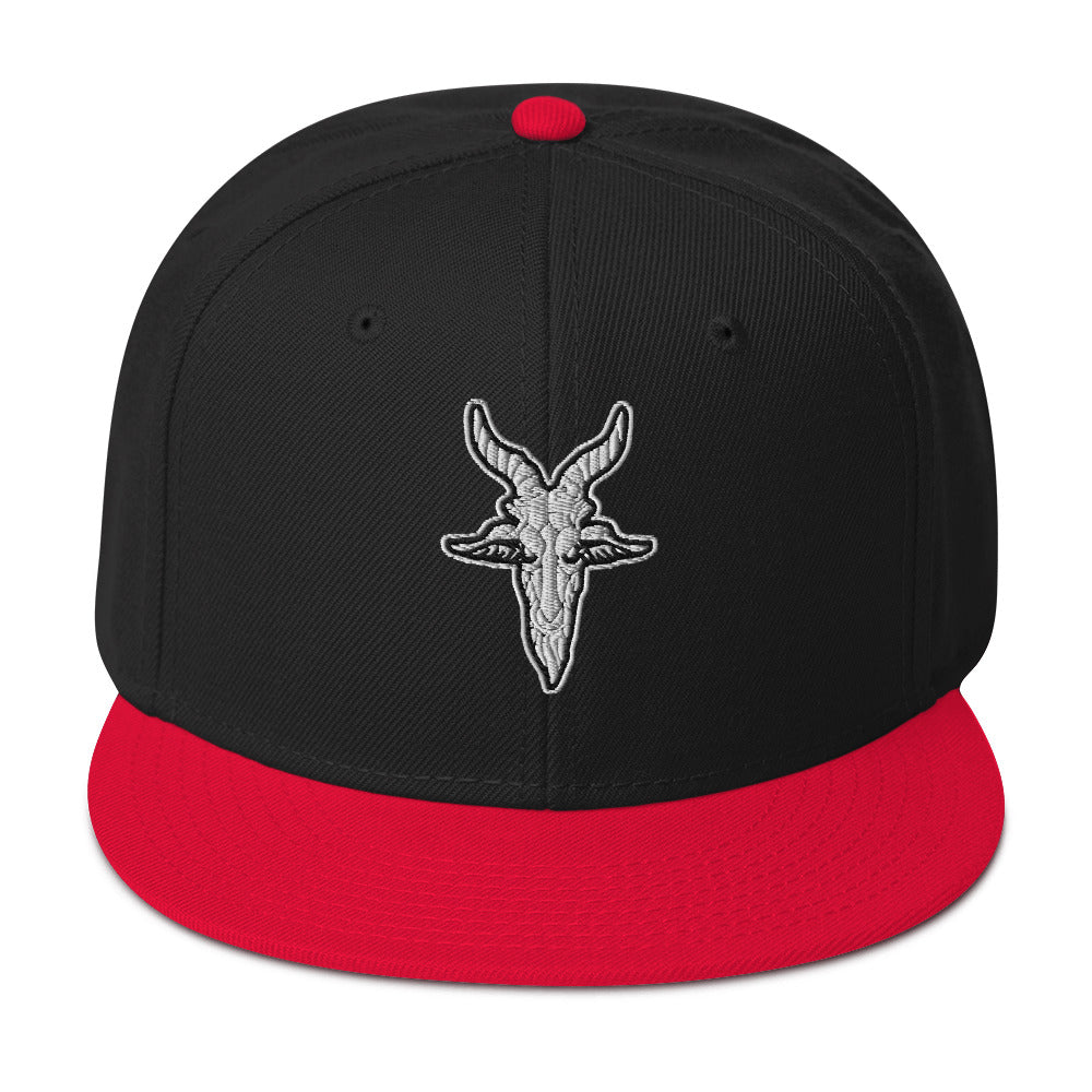 Evil Goat Head Baphomet Embroidered Flat Bill Cap Snapback Hat