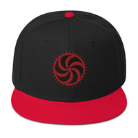 Red Deadly Swirl Spike Symbol Embroidered Flat Bill Cap embroidered snapback hat, product image 1
