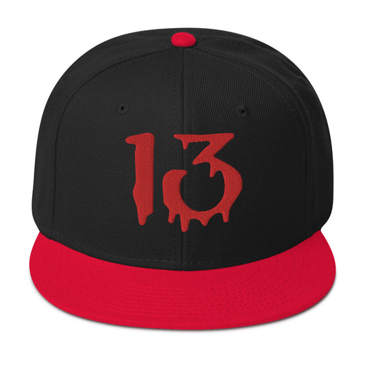 Bloody Number Thirteen 13 Lucky Halloween Embroidered Flat Bill Cap embroidered snapback hat, product image 1