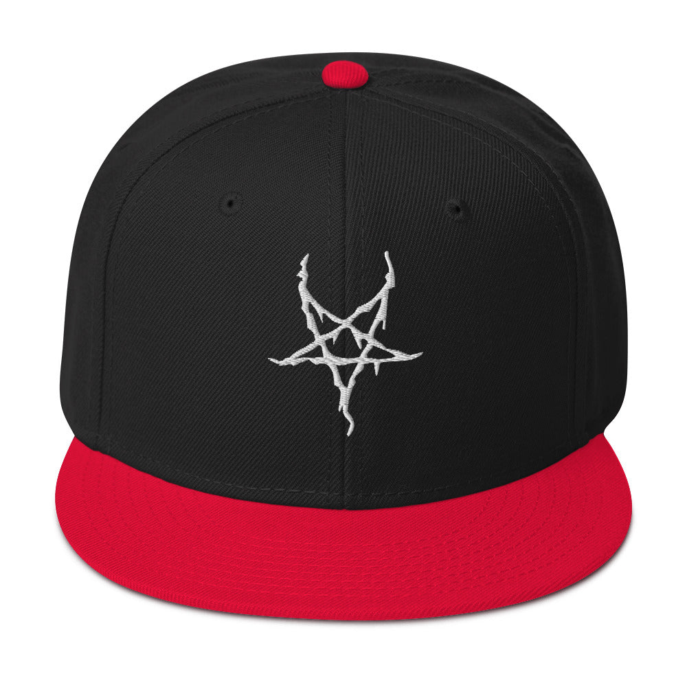 White Inverted Pentagram Black Metal Style Embroidered Flat Bill Cap Snapback Hat